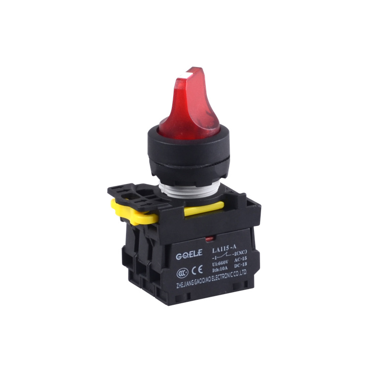 LA115-A1-11XD High Quality 1NO+1NC Maintained 2-Position Selector Push Button With Short Handle And Red Light