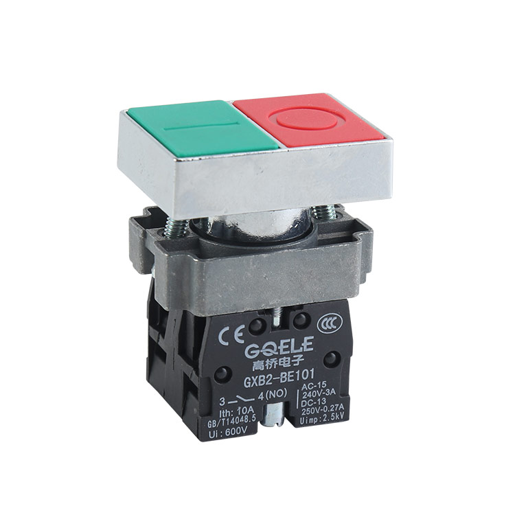 GXB2-BL8434 1NO & 1NC Dual/Double Control Head Push Button Switch With Green & Red Extended And Marked Head And Without Light
